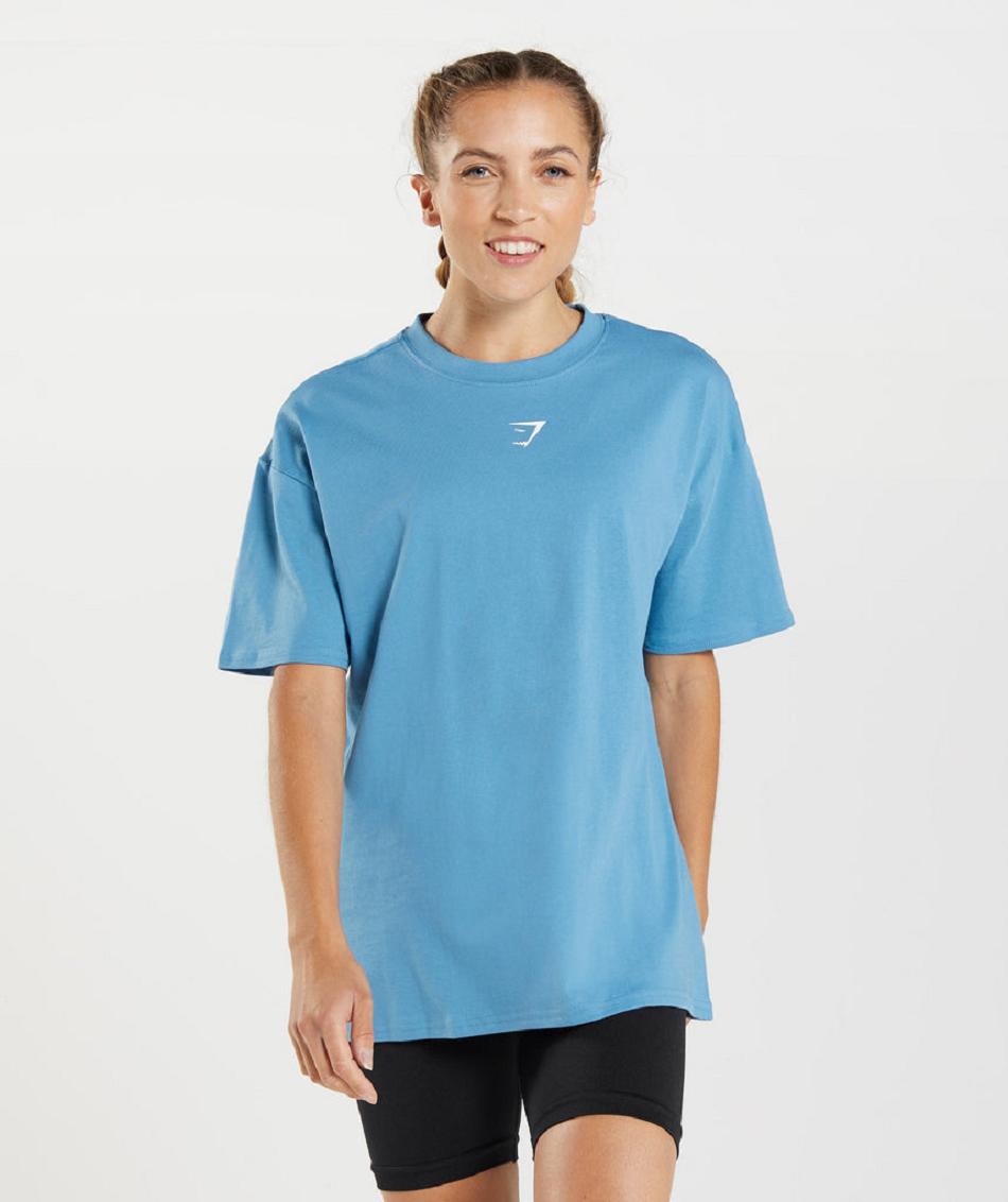 T Shirts Gymshark Fraction Oversized Mujer Azules | CO 2254YXF